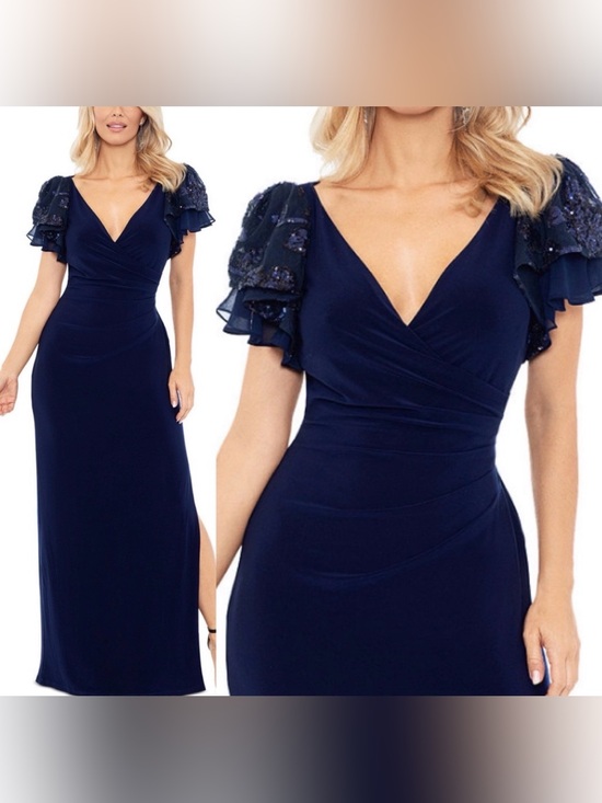 Betsy & Adam Dresses & Skirts - Betsy & Adam
Women's Sequin-Sleeve
Surplice-Neck Gown size 10P 10 Petite navy